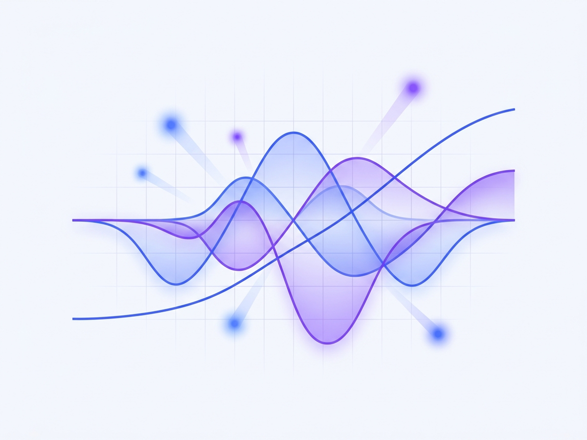 Abstract visualization of financial data and derivatives risk curves in Deriva Tecnologia blue palette.